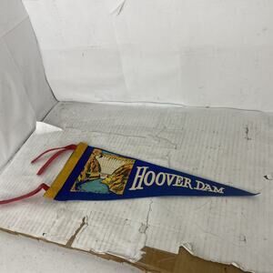 Vintage 1960s Hoover Dam 11” Felt Banner Pennant Flag Blue
